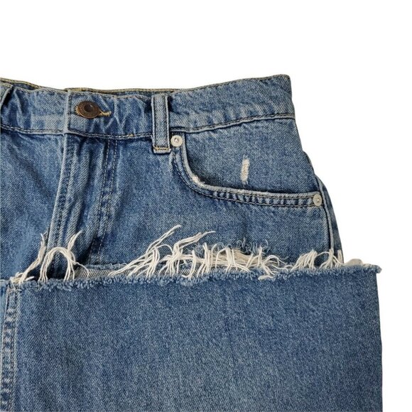 Free People Denim Mini Skirt 27 Hallie Midstone Distressed Raw Hem Boho - Picture 5 of 10